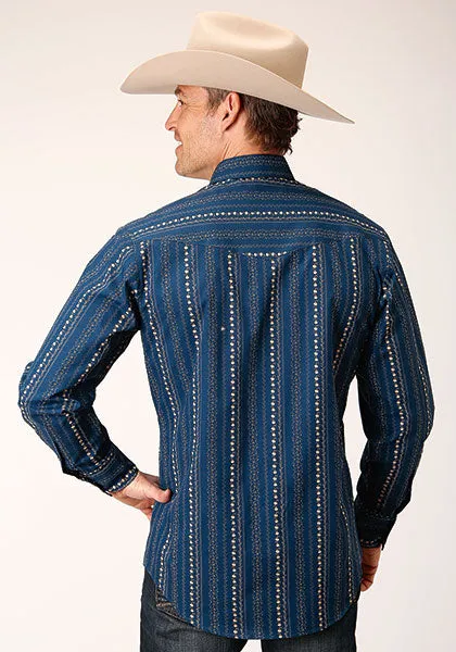 Roper Apparel Men's Navy/Khaki Floral Print Snap Western Shirt