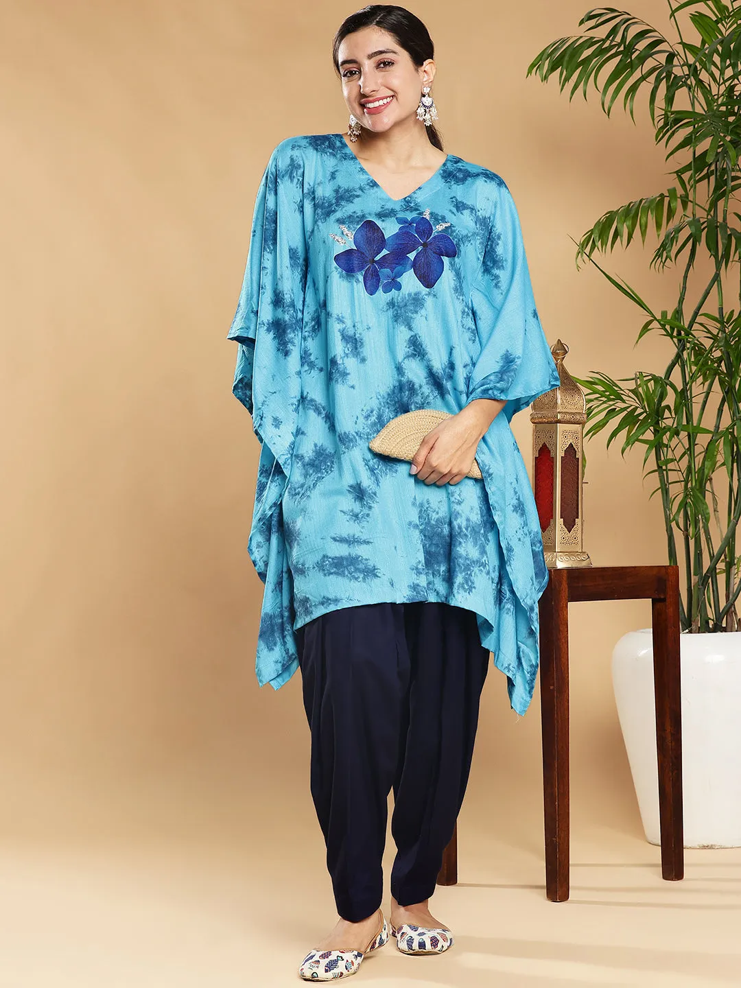 SkyBlue Rayon TieDyeKurta - Sapphire
