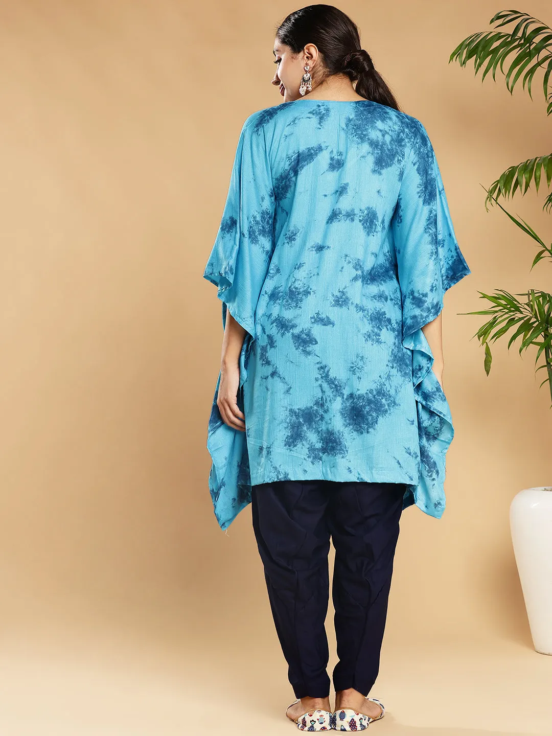 SkyBlue Rayon TieDyeKurta - Sapphire