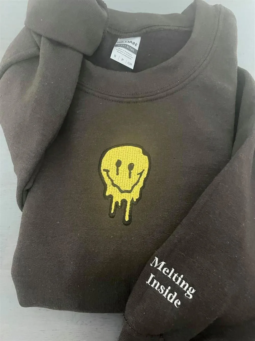Smiley Face Embroidered Sweatshirt, Women's Embroidered Sweatshirts
