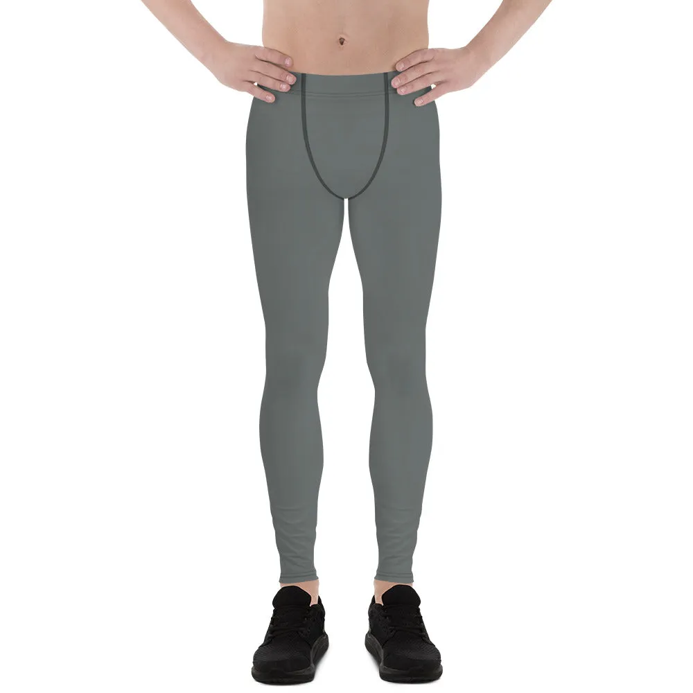 Solid Grey Color Men's Tights, Best Gray Color Classic Designer Men's Leggings Tights Yoga Pants - Made in USA /EU