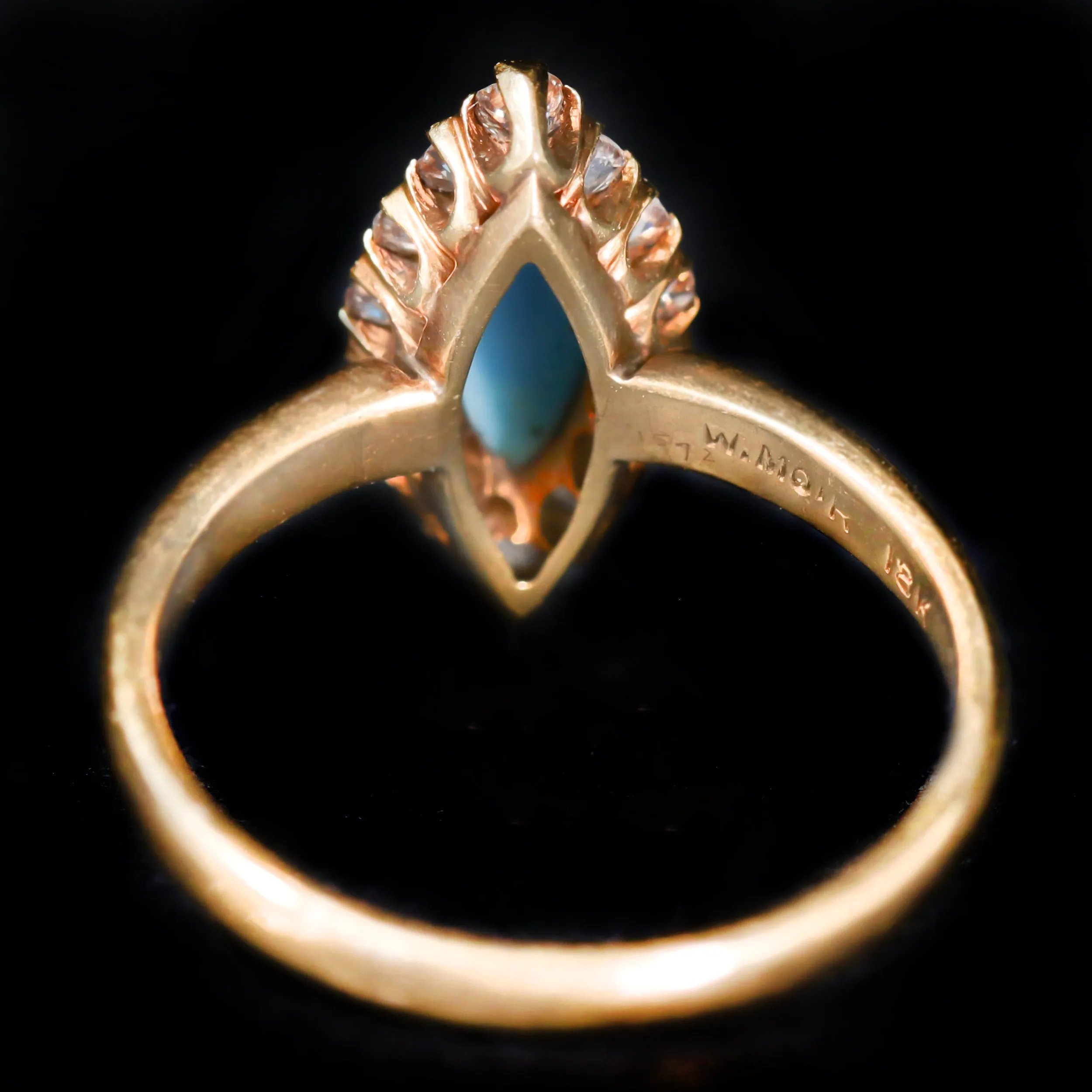 Victorian 18K Yellow Gold Turquoise and Old Mine Cut Diamond Ring