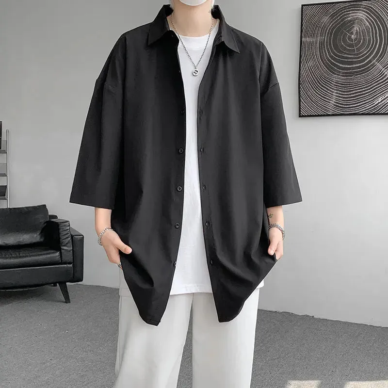 Wiaofellas  -  Mens Solid Short sleeved Shirt Korean Ice Silk Fashion Shirts Comfortable Blouse Men Casual Loose Classic Shirt Plus Size 4XL